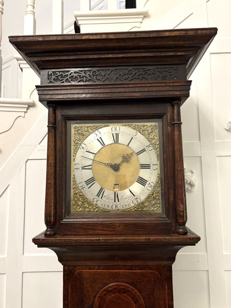 Outstanding Quality Antique George III Oak and Burr Oak Brass Face Longcase Clock - Image 4
